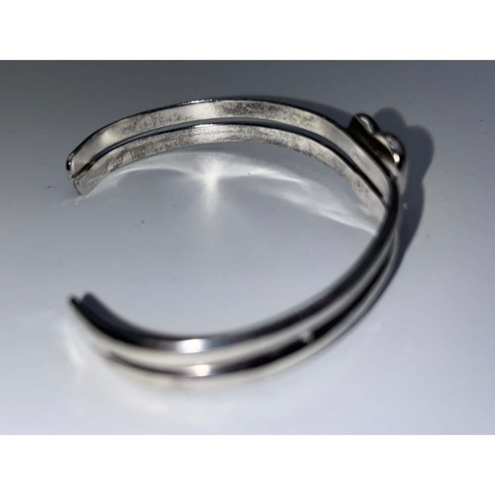 Vintage STERLING SILVER 925 Puffy Heart Love Gift Double Banded Cuff Bracelet - Picture 10 of 14